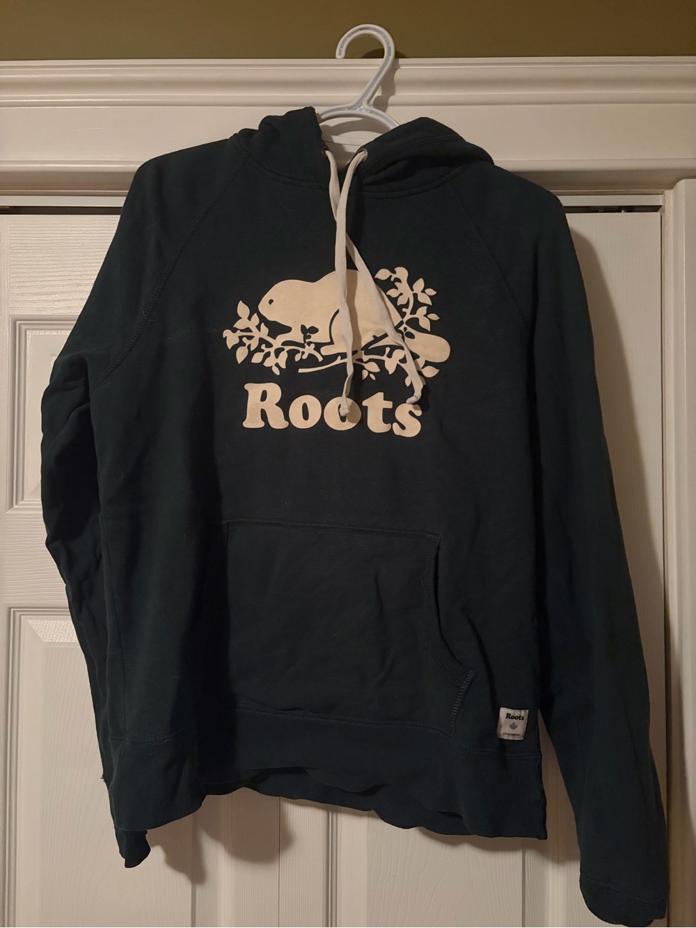 Roots Women's Dark Green Hoodie with Cream Logo